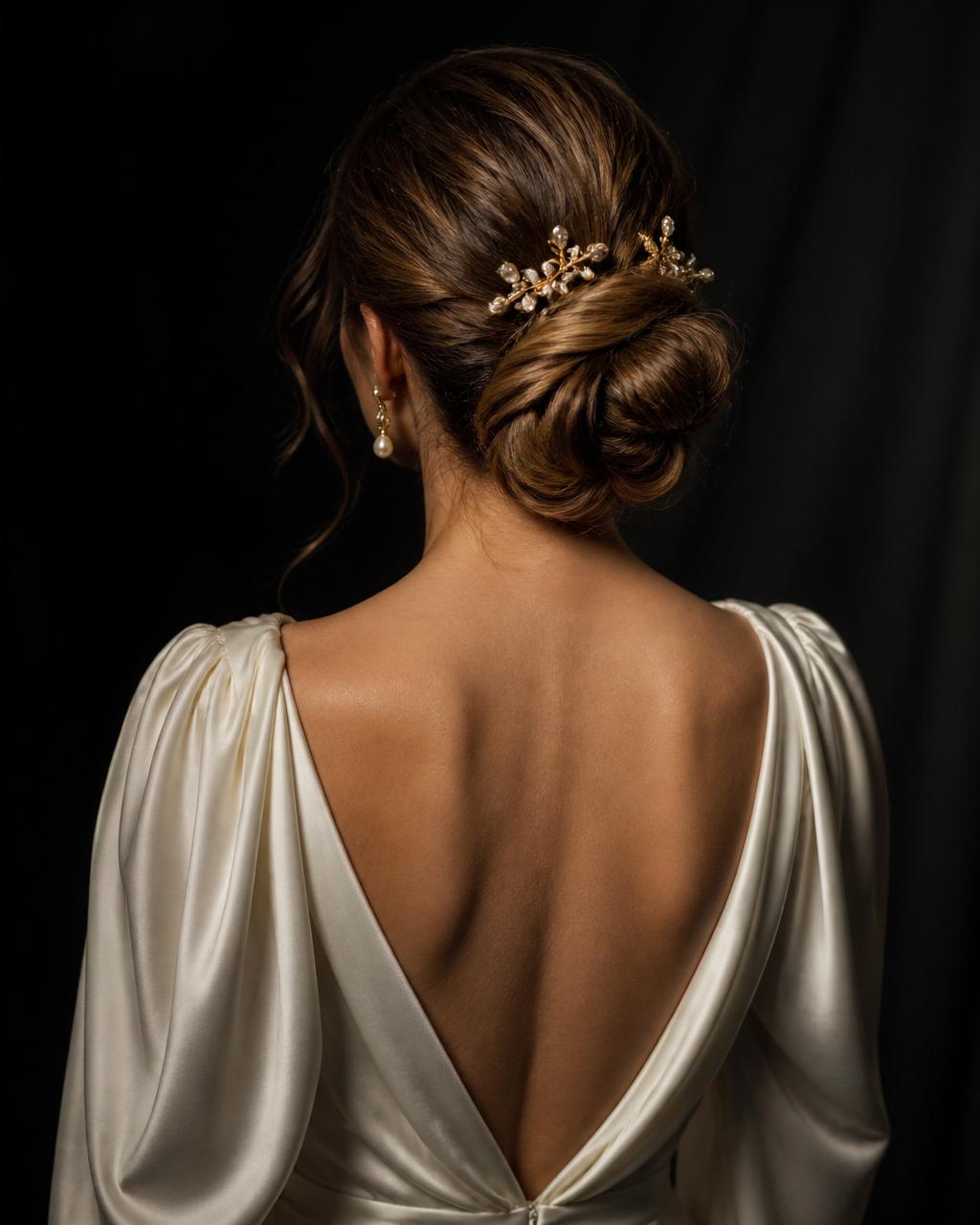 Recogido de novia con detalles dorados